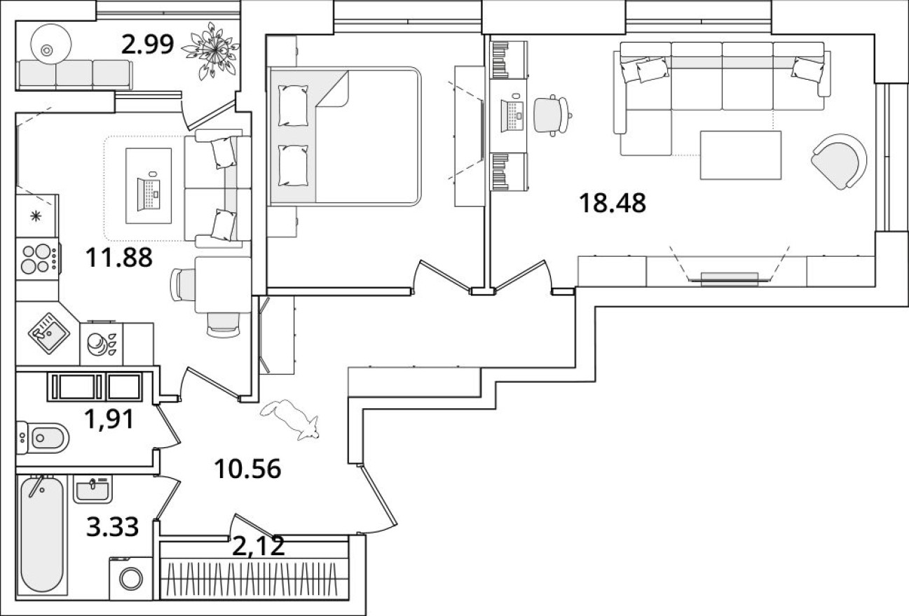 2к. квартира, 60.4 м²