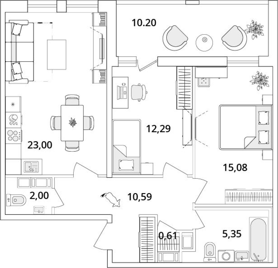 2к. квартира, 73.8 м²
