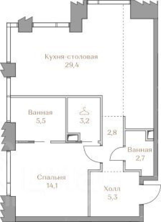 1к. квартира, 63.0 м²
