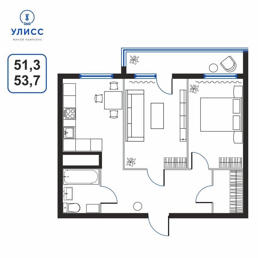 2к. квартира, 53.7 м²