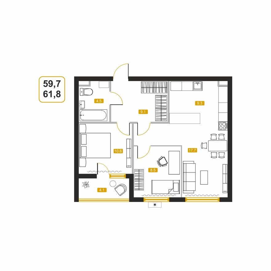 2к. квартира, 60.2 м²