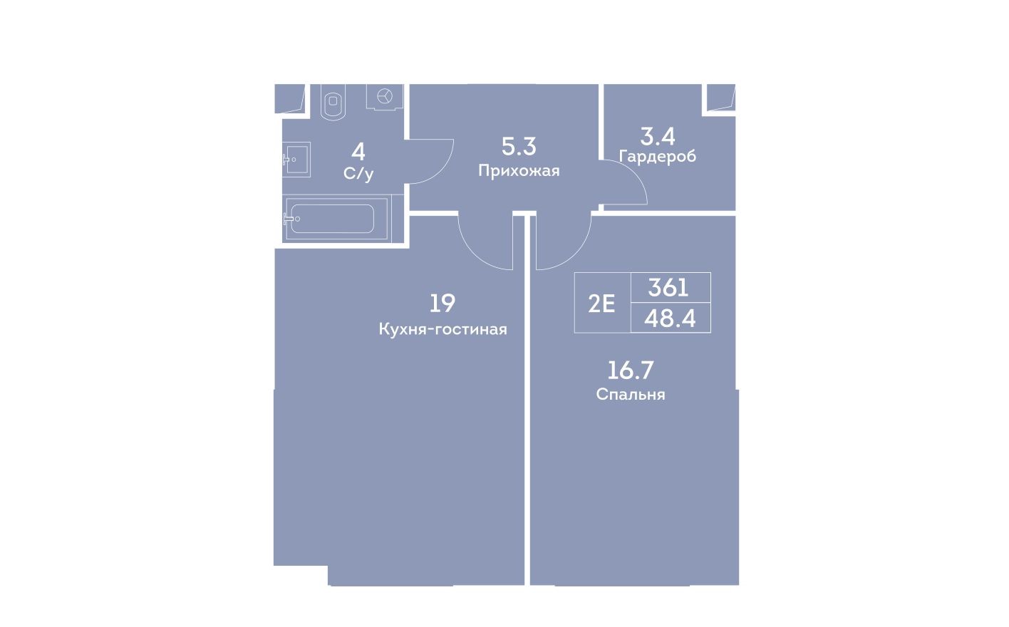 Планировка — 2е квартира, 48.6 м²