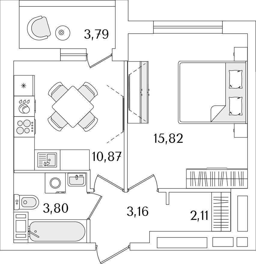 1к. квартира, 37.6 м²