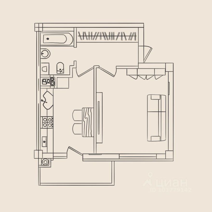 1к. квартира, 41.0 м²
