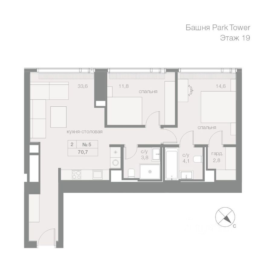 2к. квартира, 70.7 м²