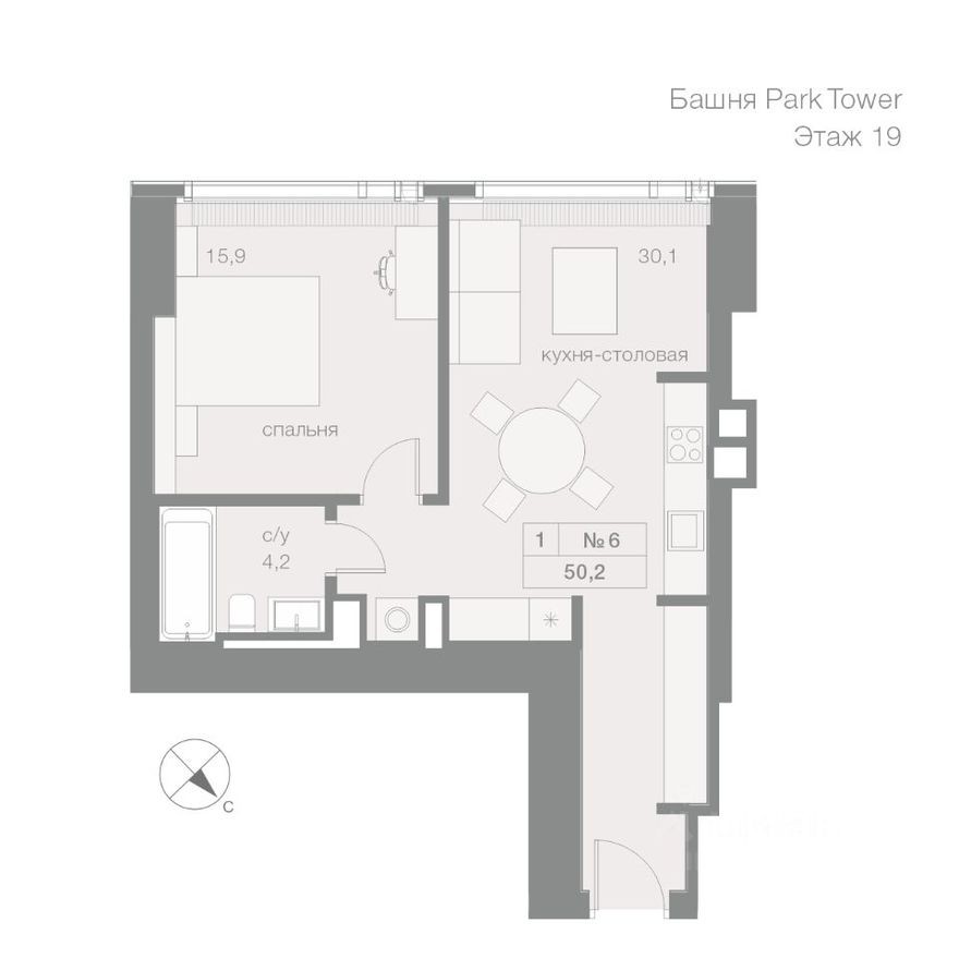 1к. квартира, 50.2 м²