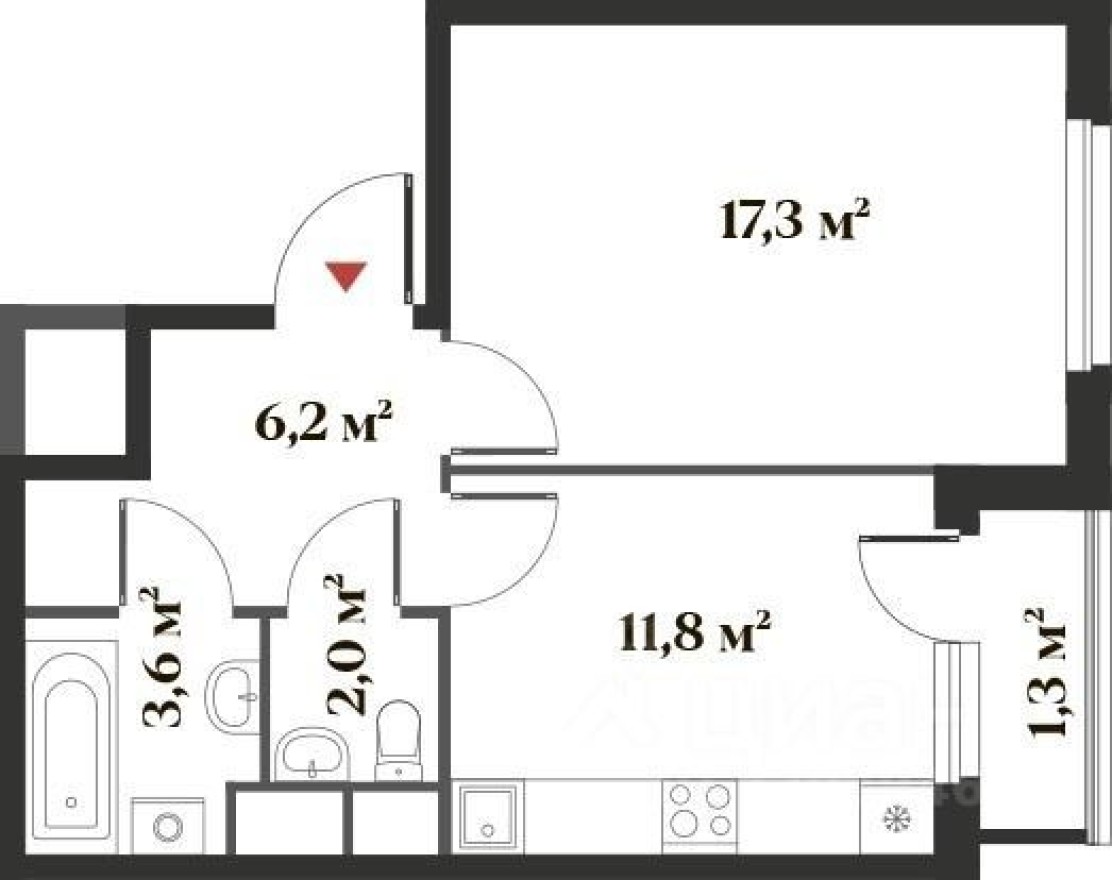1к. квартира, 39.9 м²