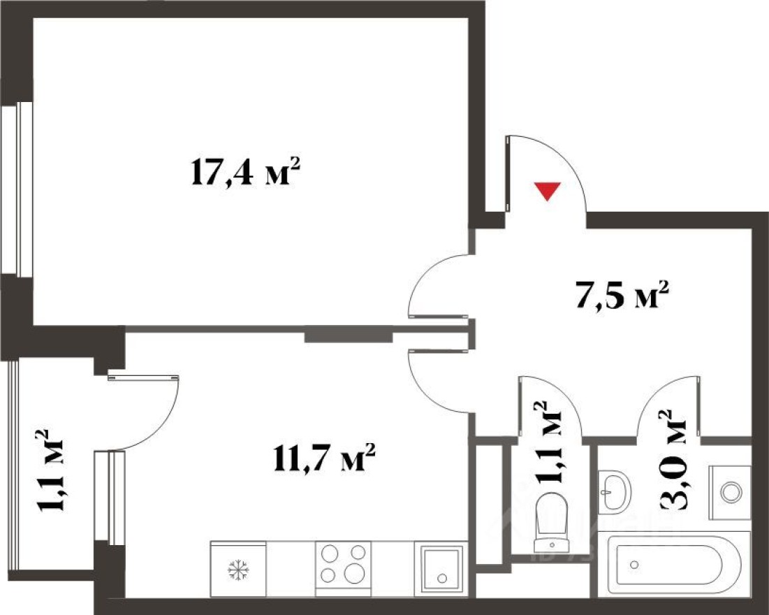 1к. квартира, 40.7 м²