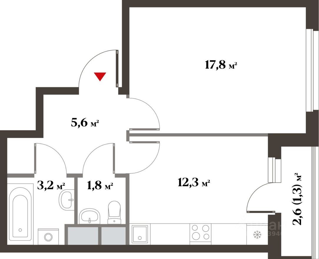 1к. квартира, 39.7 м²
