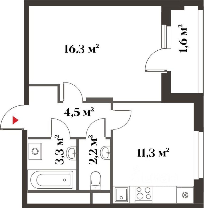 1к. квартира, 38.0 м²