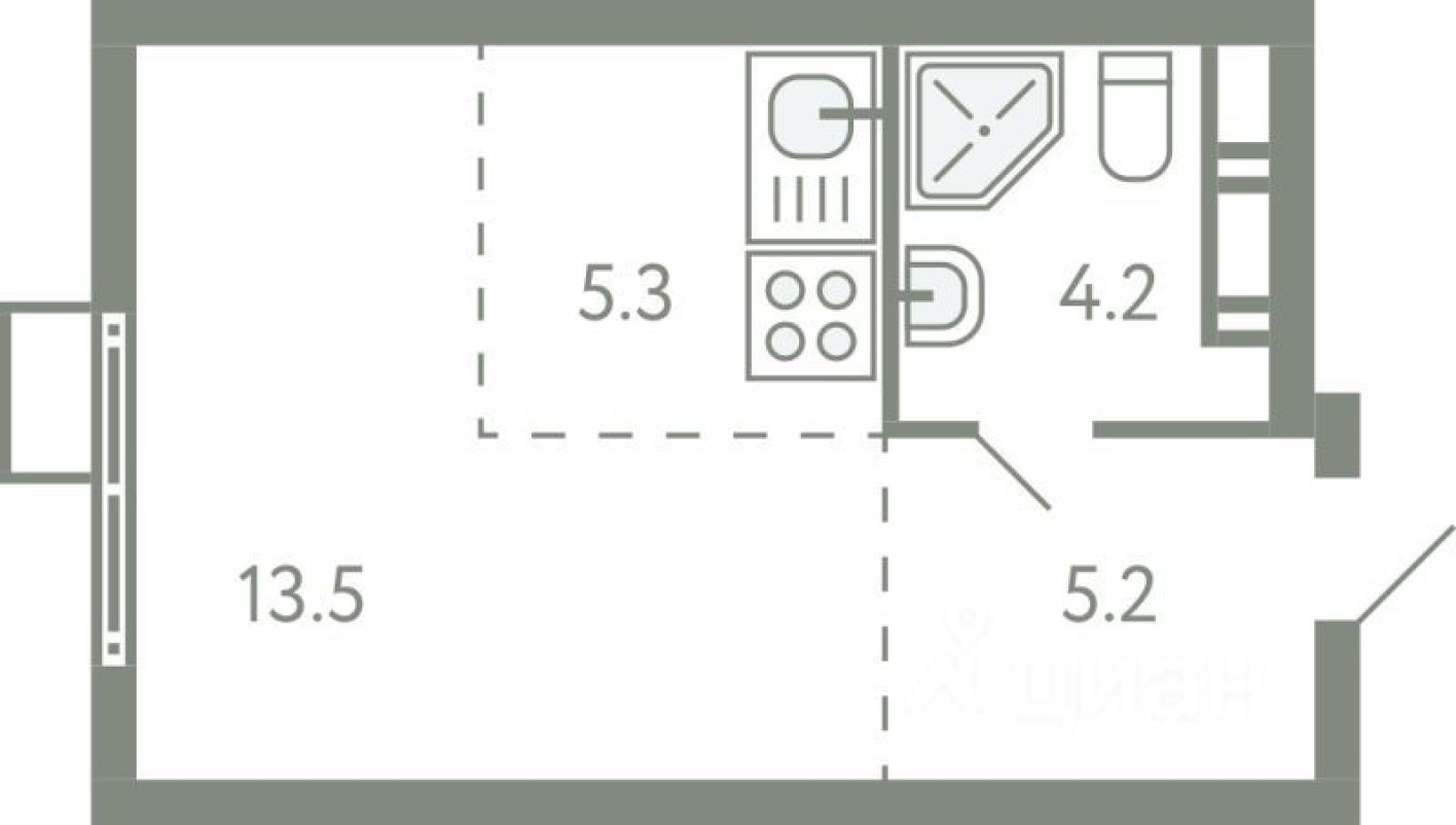 1к. квартира, 27.9 м²