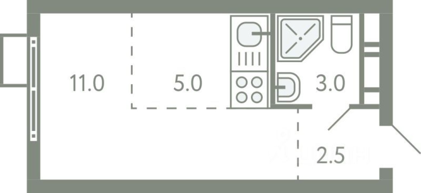 1к. квартира, 21.0 м²
