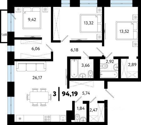 3к. квартира