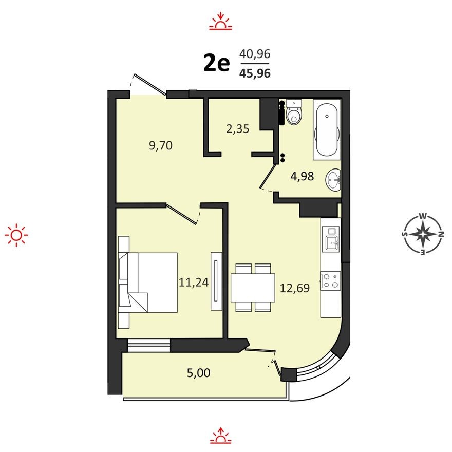 2к. квартира, 46.0 м²