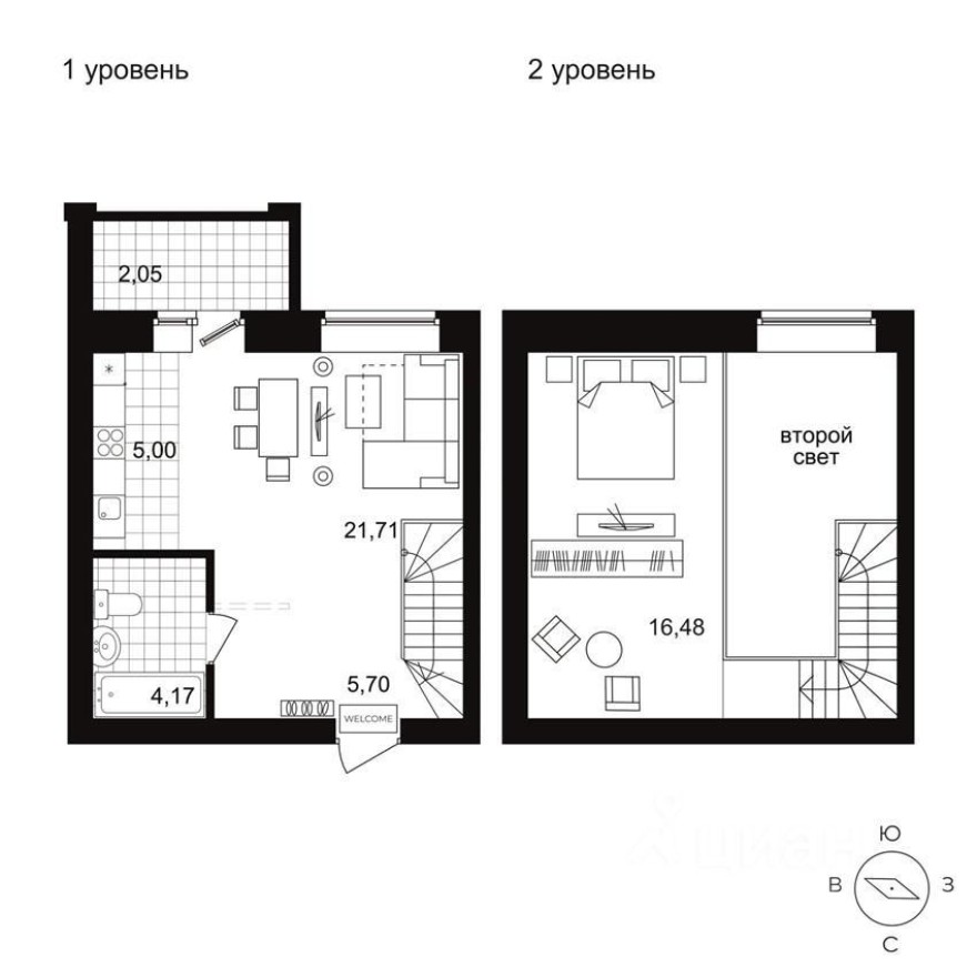 2к. квартира, 44.5 м²