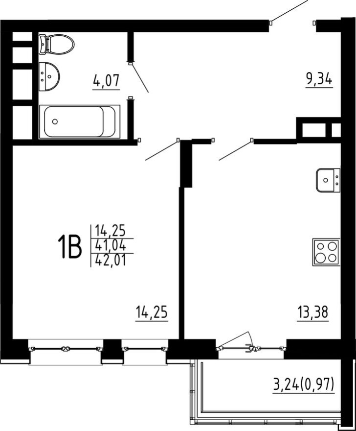 1к. квартира, 42.0 м²