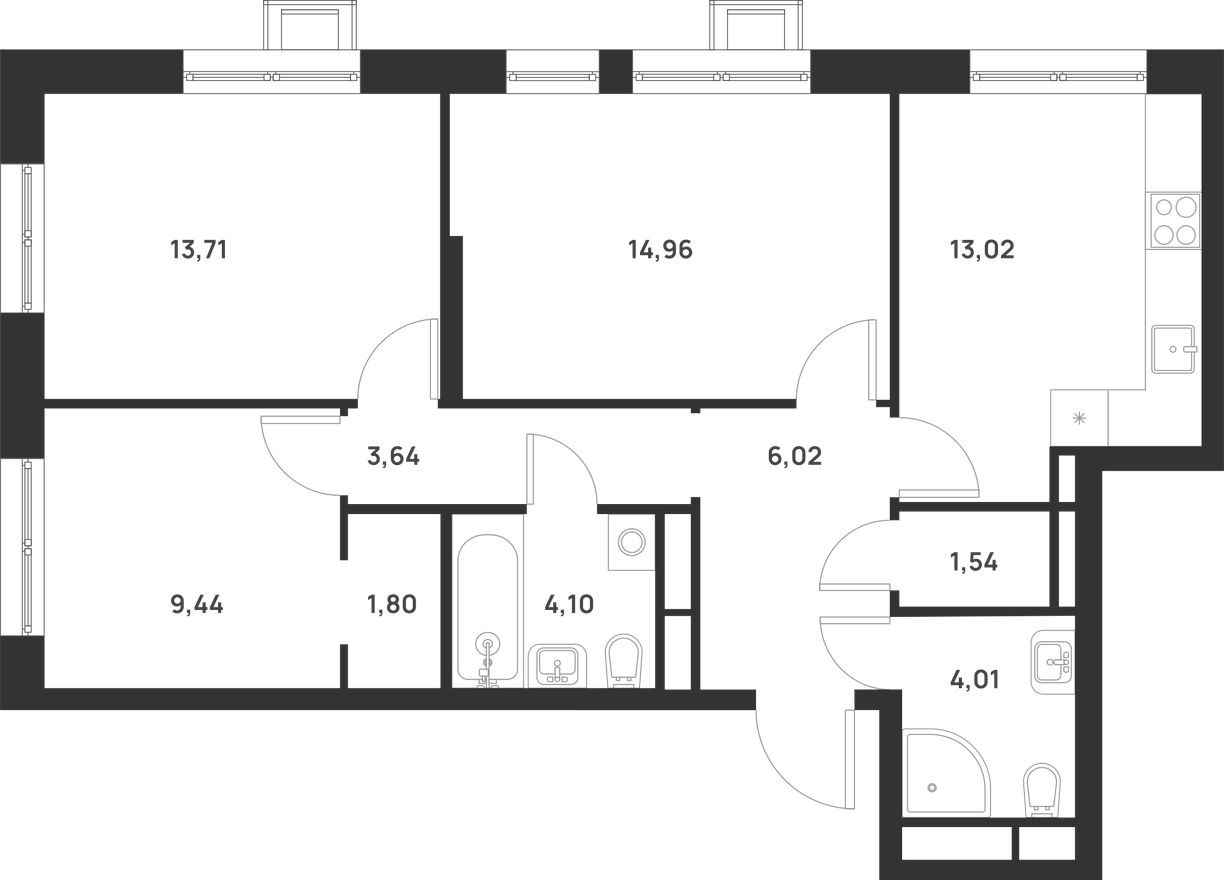3к. квартира, 72.4 м²