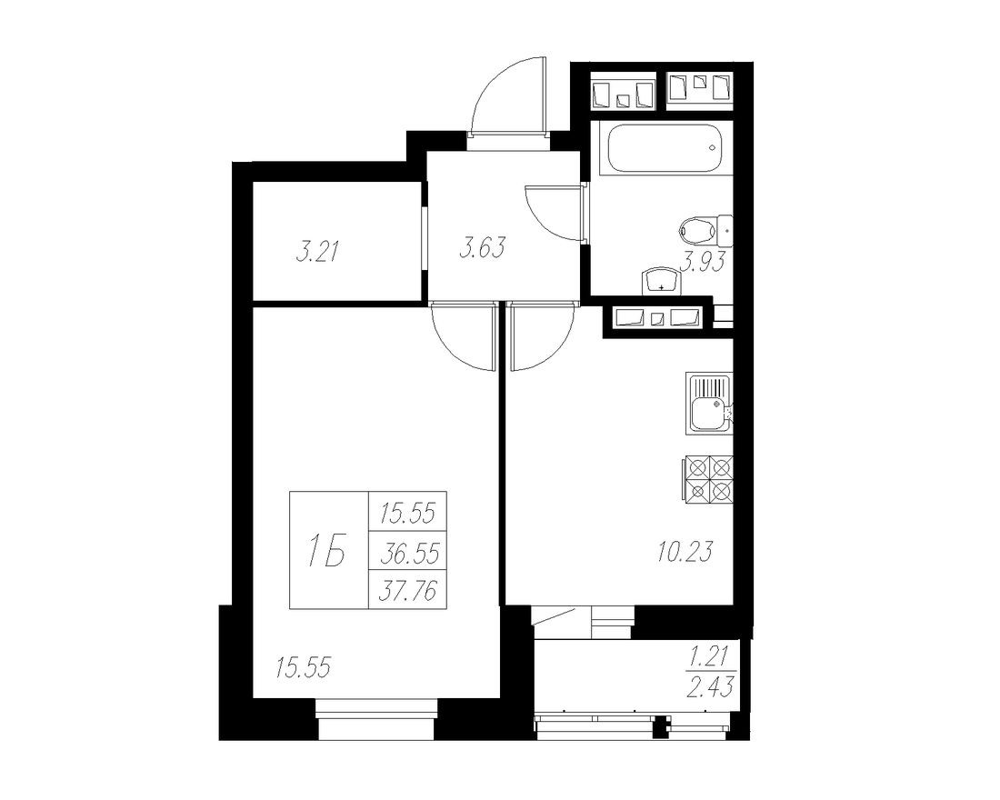 1к. квартира, 37.8 м²