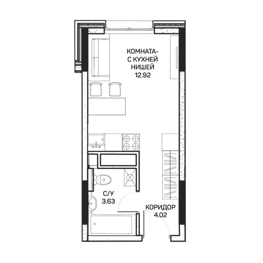Студия-апартаменты, 20.8 м²