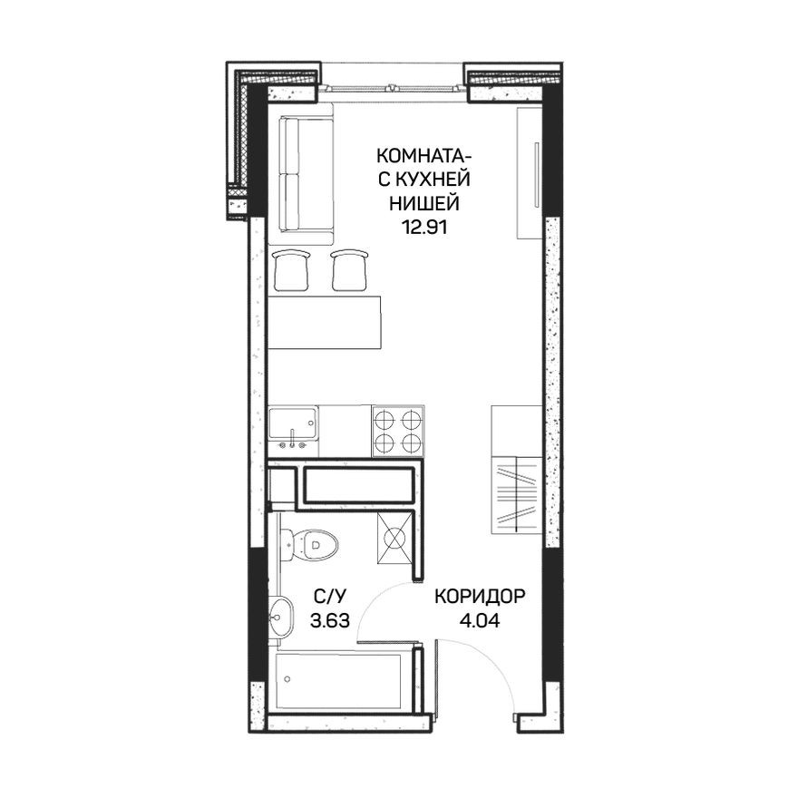 Студия-апартаменты, 20.8 м²