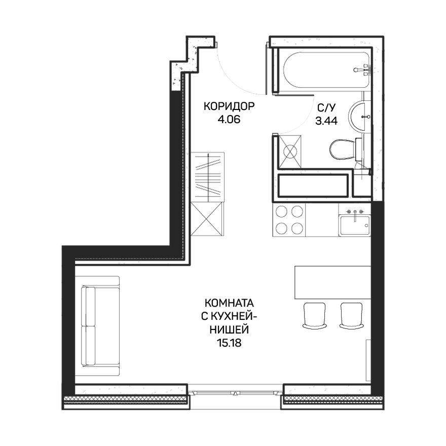 Студия-апартаменты, 22.8 м²