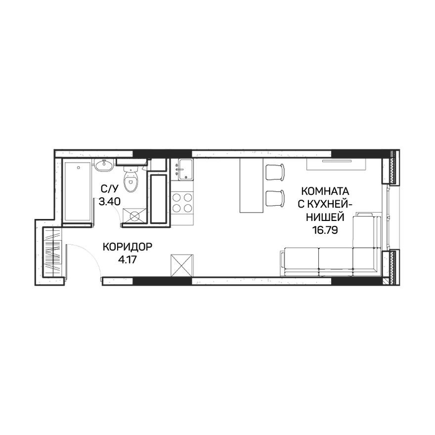 Студия-апартаменты, 24.4 м²