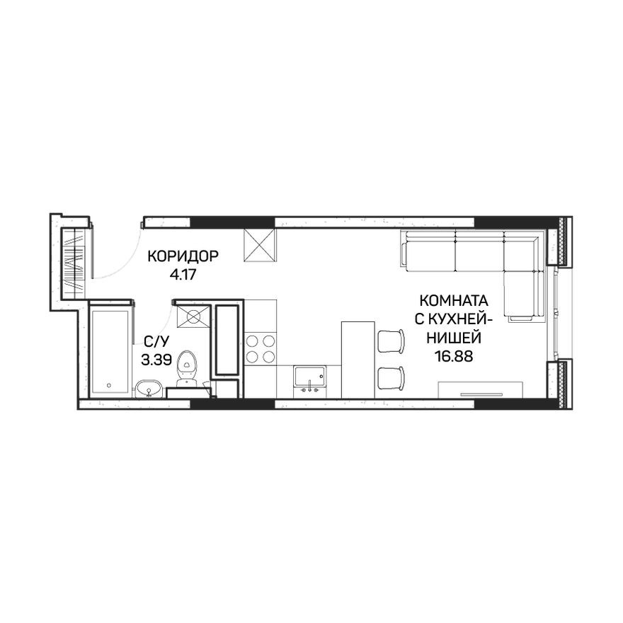 Студия-апартаменты, 24.5 м²