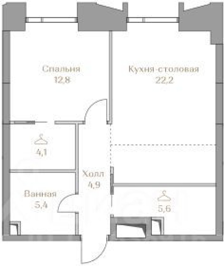 1к. квартира, 55.0 м²