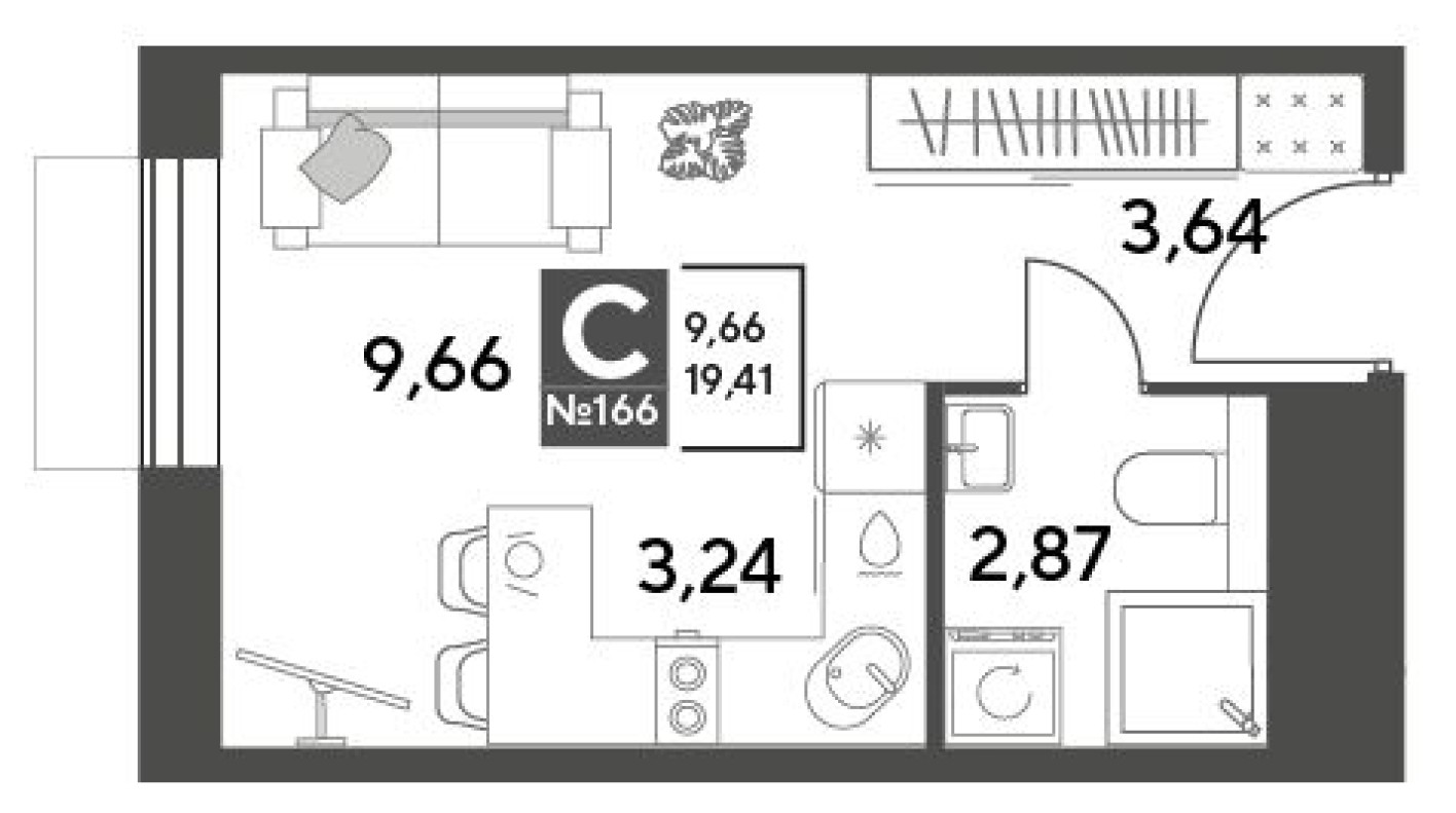 Студия-квартира, 19.4 м²