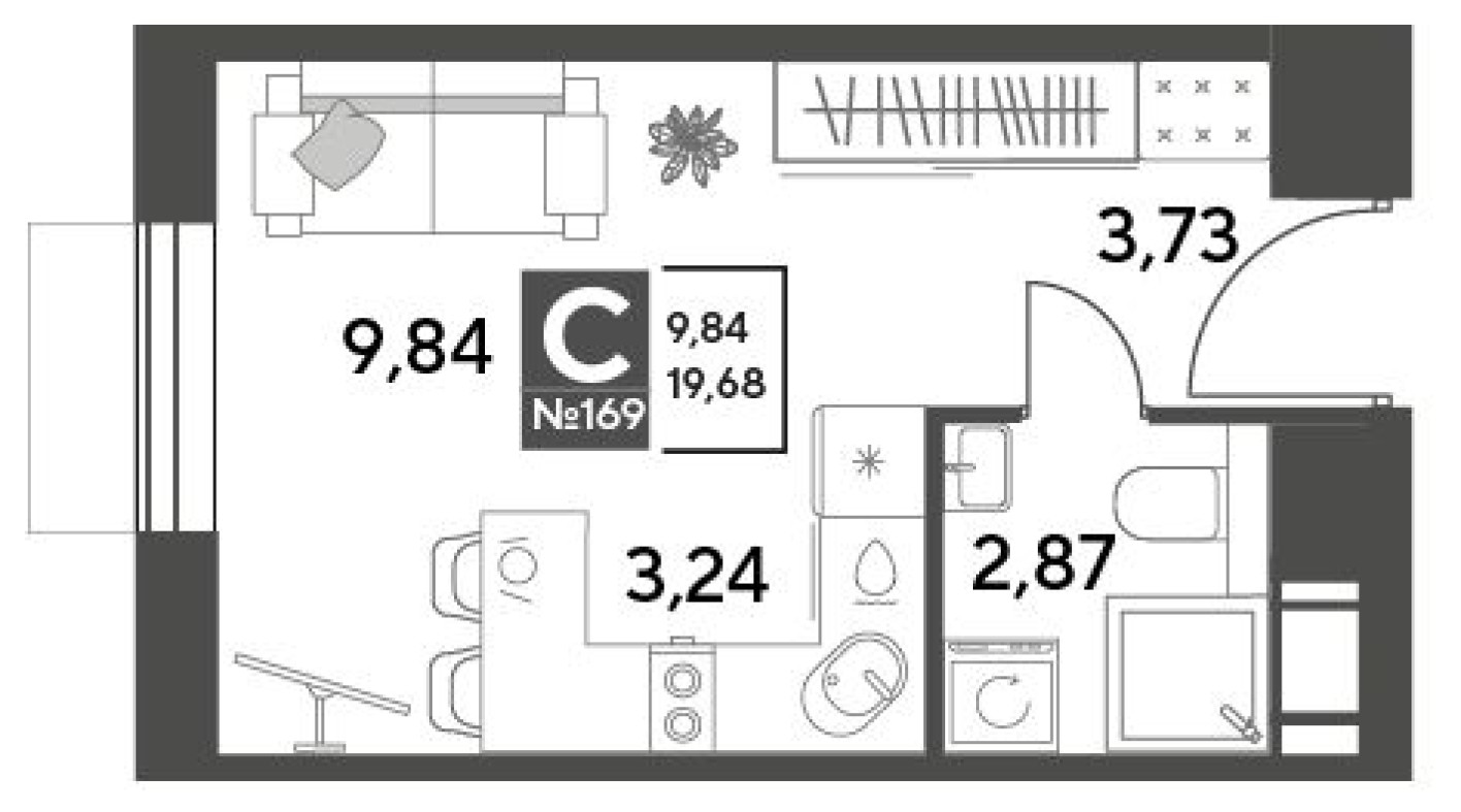 Студия-квартира, 19.7 м²