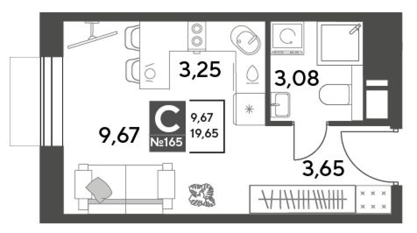 Студия-квартира, 19.7 м²