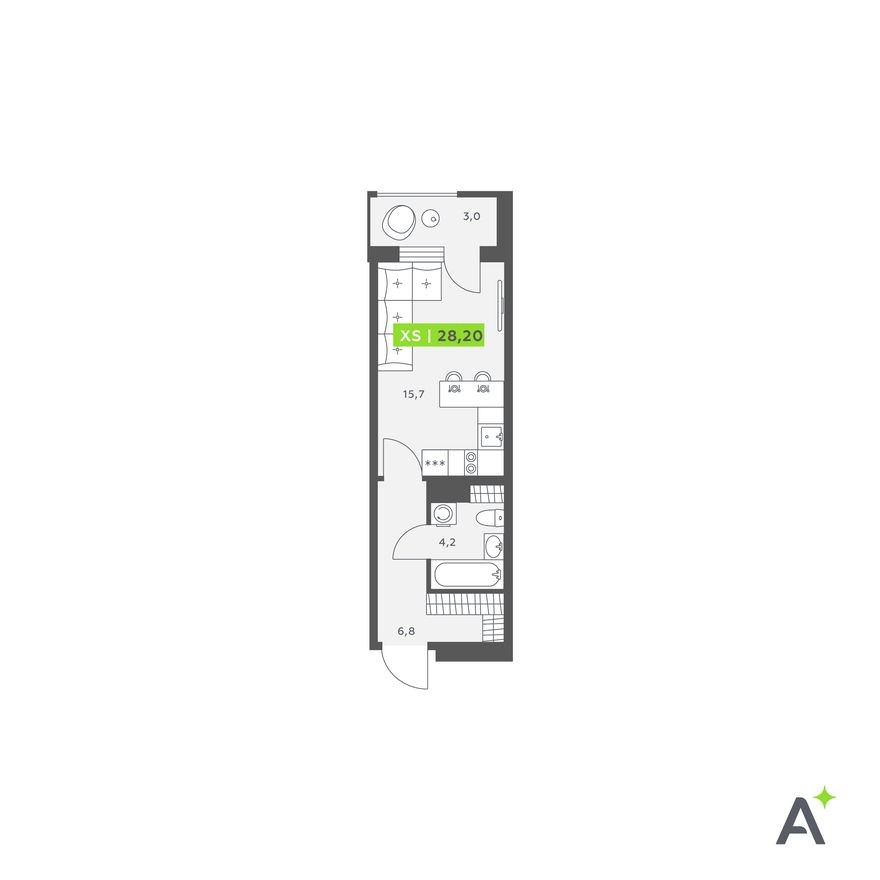 Студия-квартира, 28.2 м²