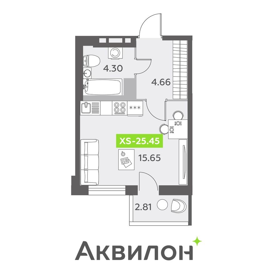 Студия-квартира, 25.8 м²