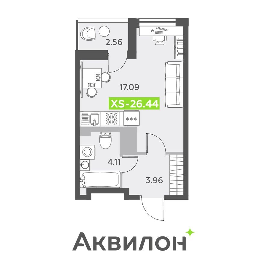 Студия-квартира, 26.7 м²
