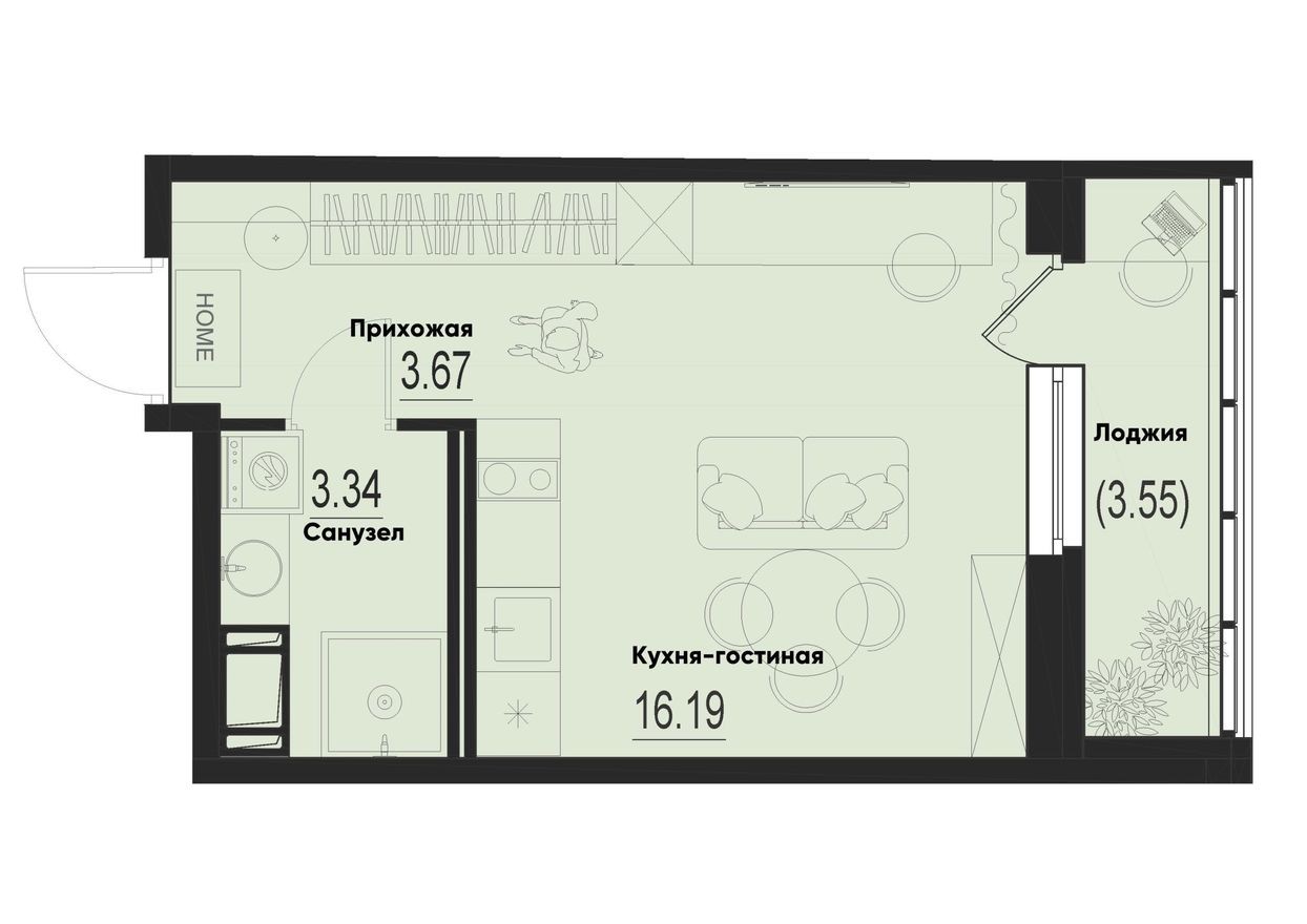 Студия-квартира, 25.0 м²