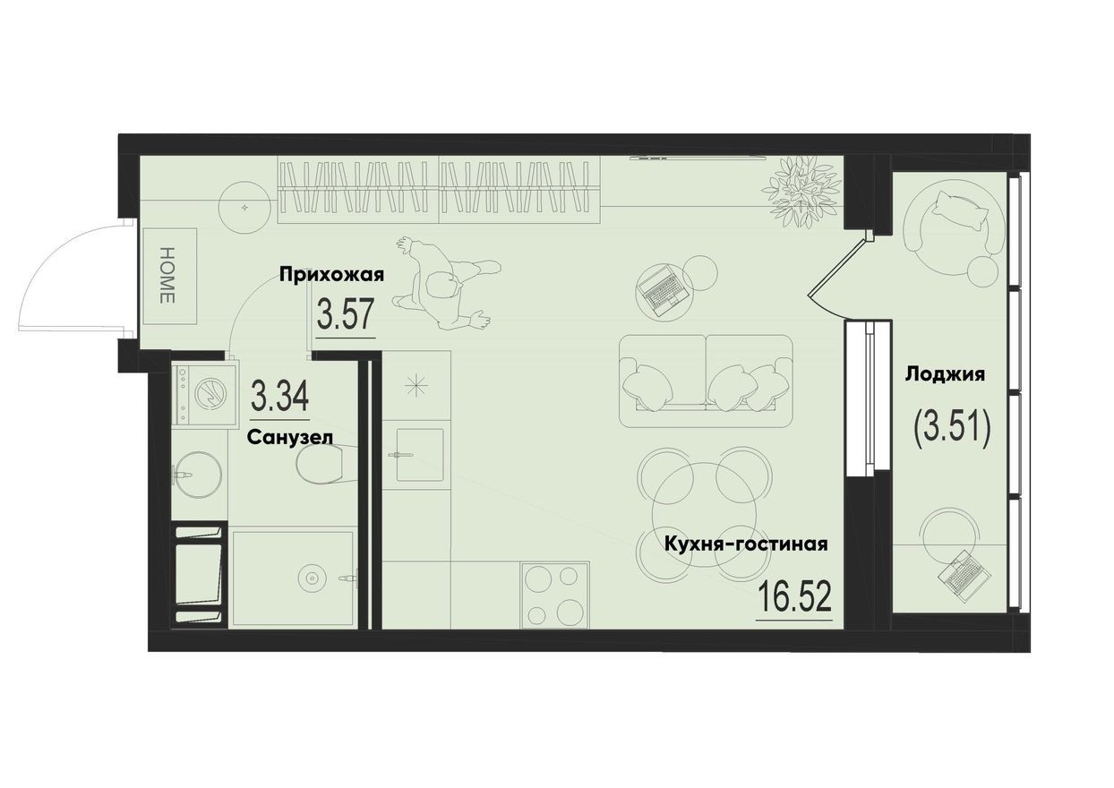 Студия-квартира, 25.2 м²
