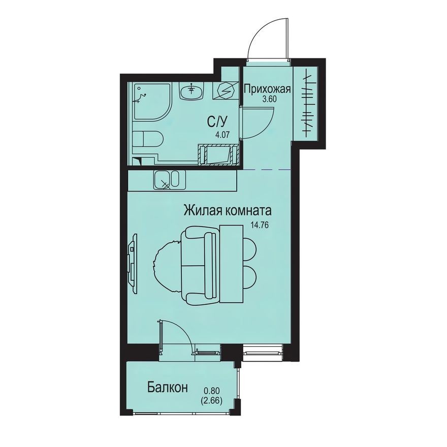 Студия-квартира, 23.2 м²