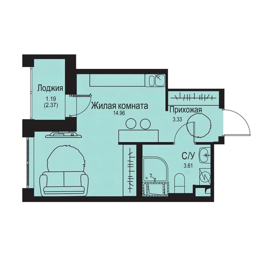Студия-квартира, 23.1 м²
