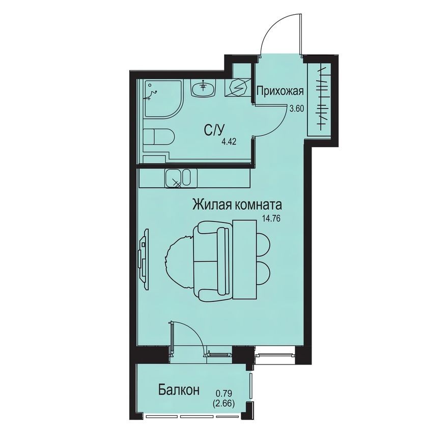 Студия-квартира, 23.6 м²