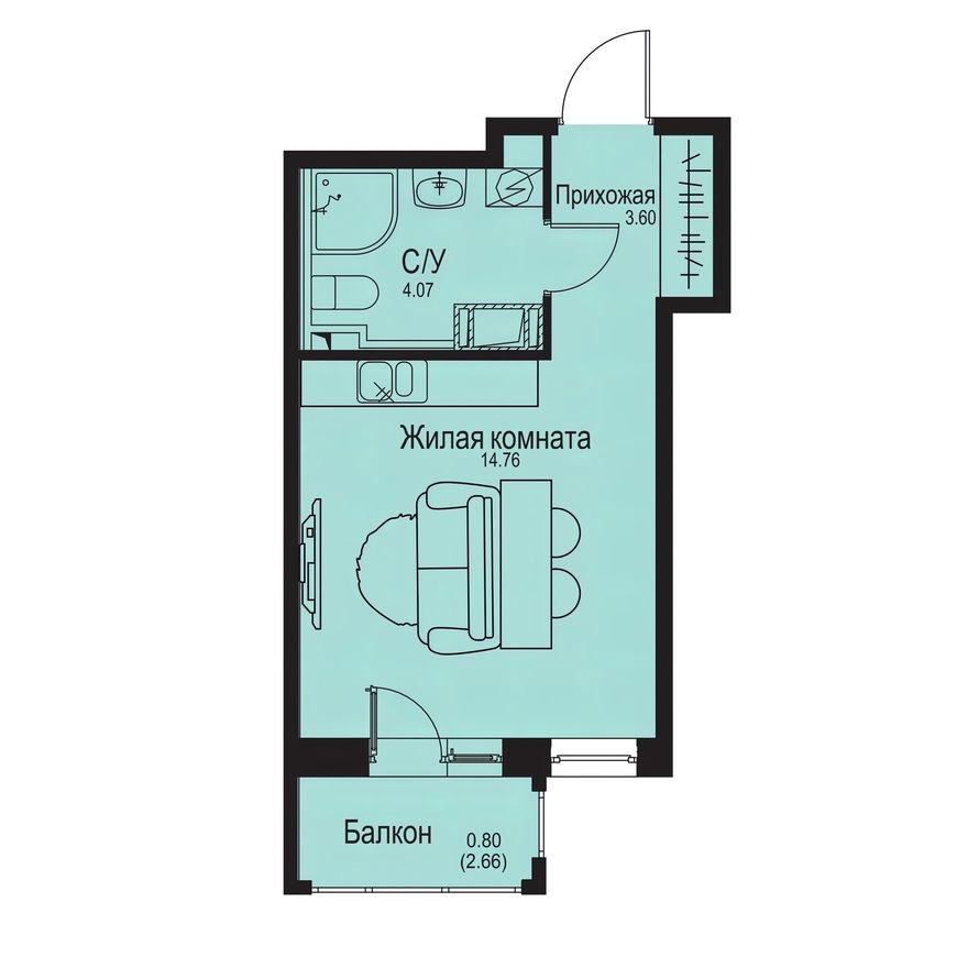 Студия-квартира, 23.2 м²