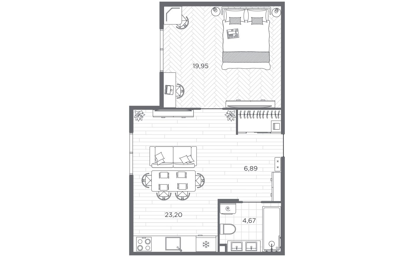 1к. квартира, 54.8 м²