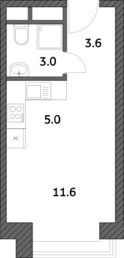 Студия-квартира, 23.3 м²