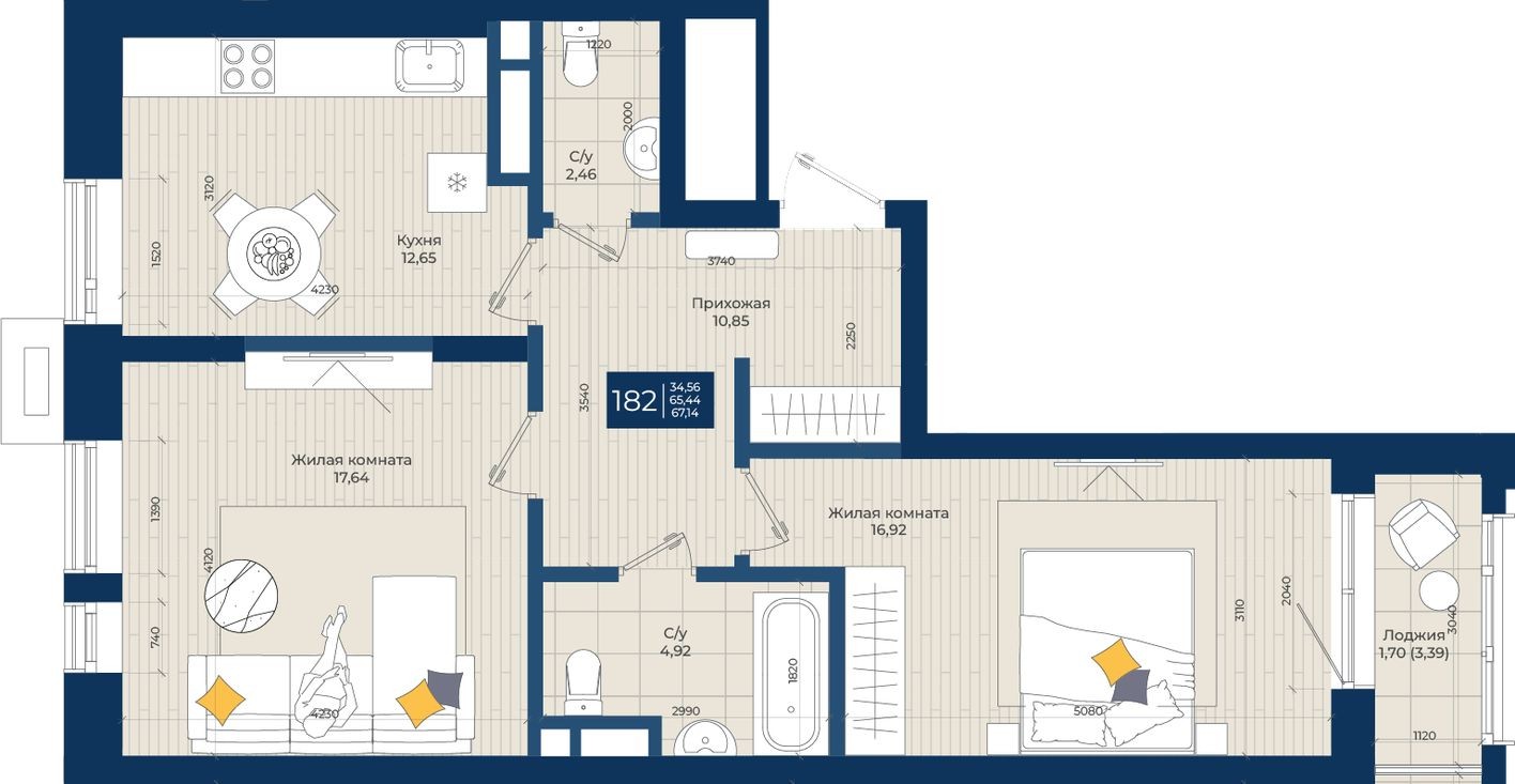 2к. квартира, 67.1 м²