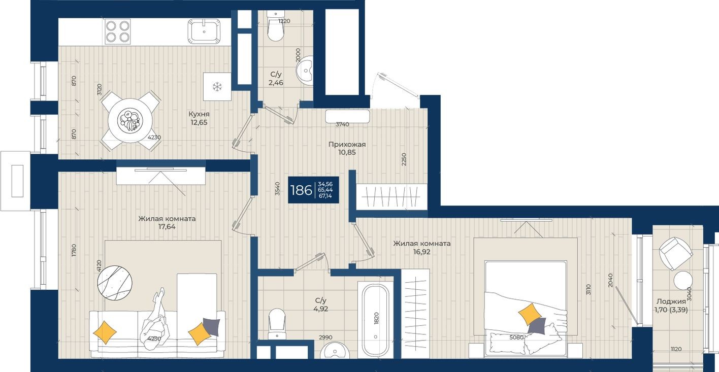 2к. квартира, 67.1 м²