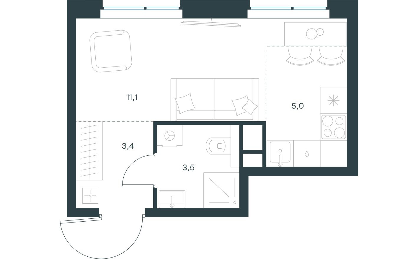 Студия-квартира, 23.0 м²