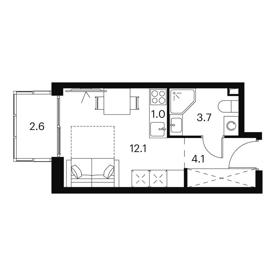 Студия-апартаменты, 23.5 м²