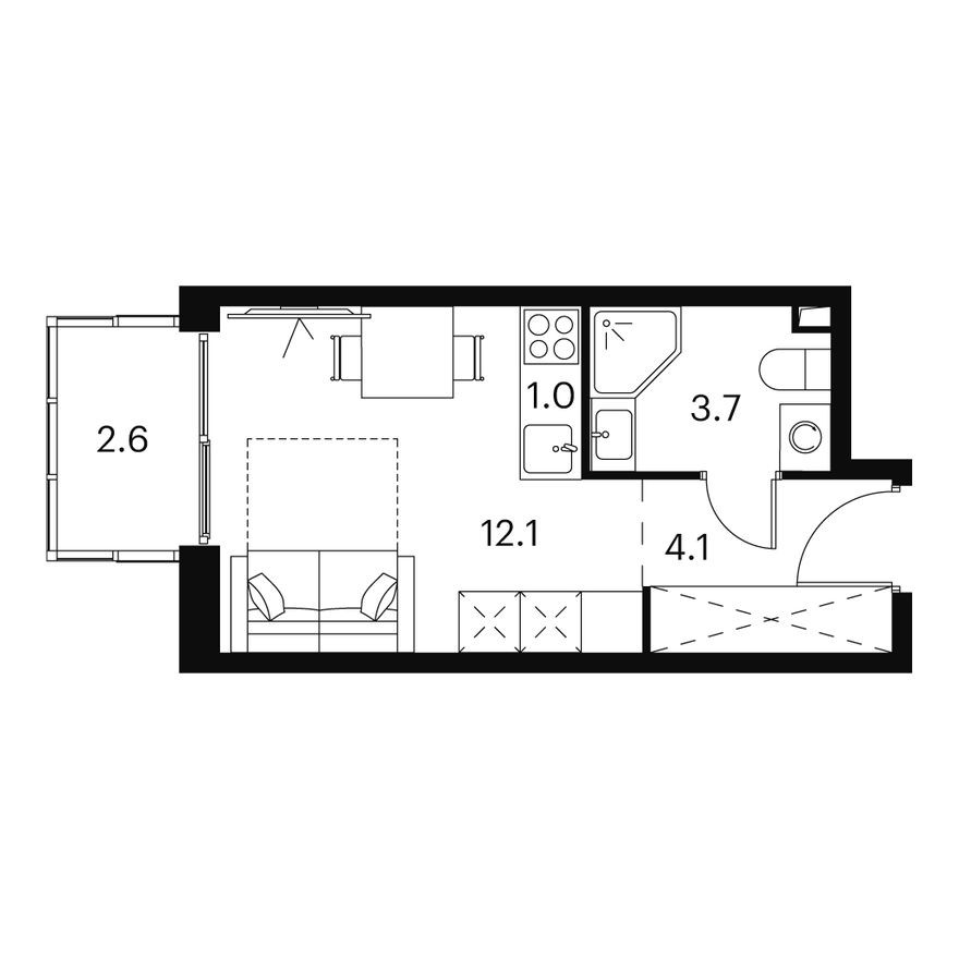 Студия-апартаменты, 23.5 м²