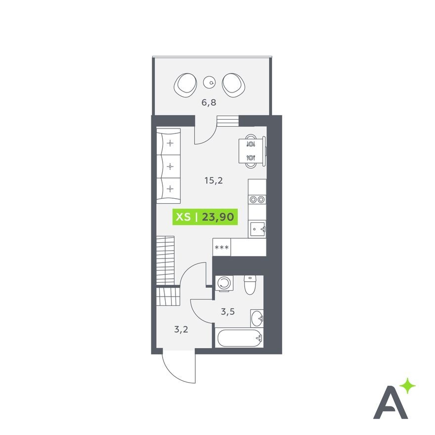 Студия-квартира, 23.9 м²