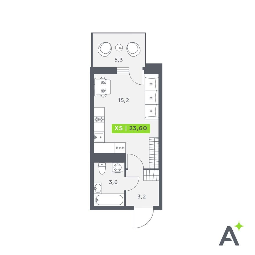 Студия-квартира, 23.6 м²