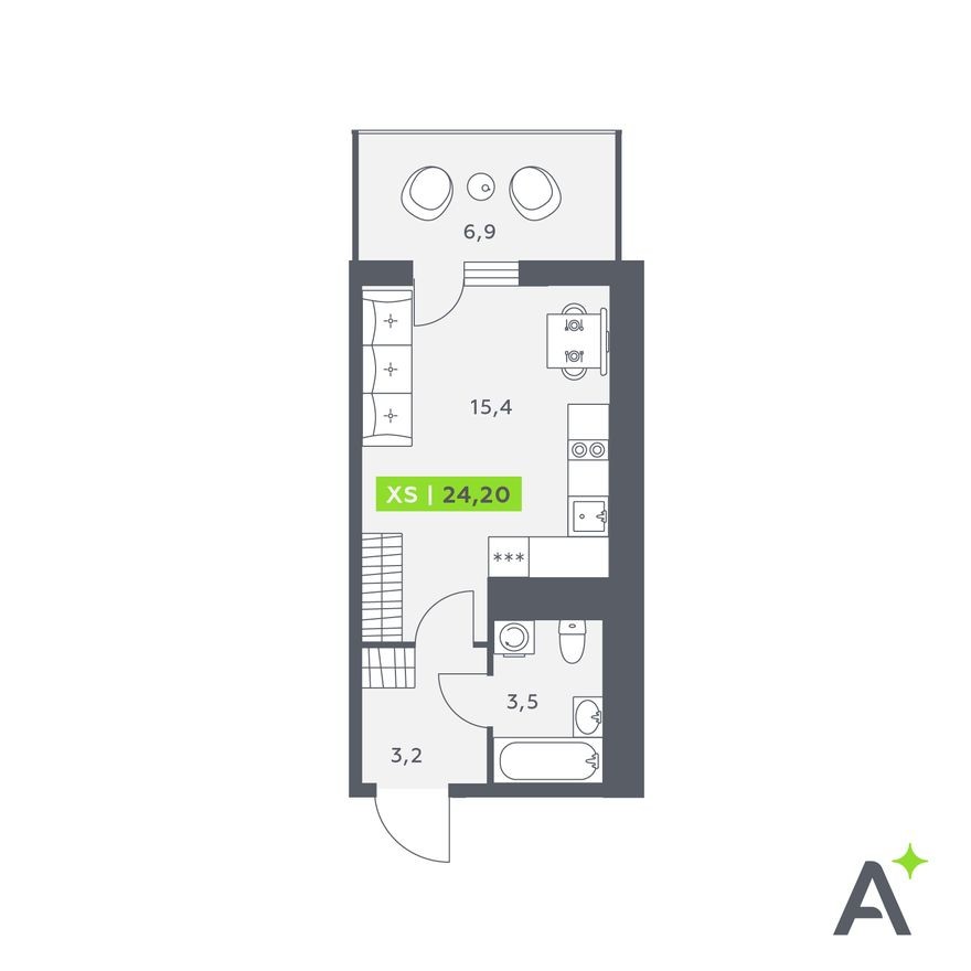 Студия-квартира, 24.2 м²